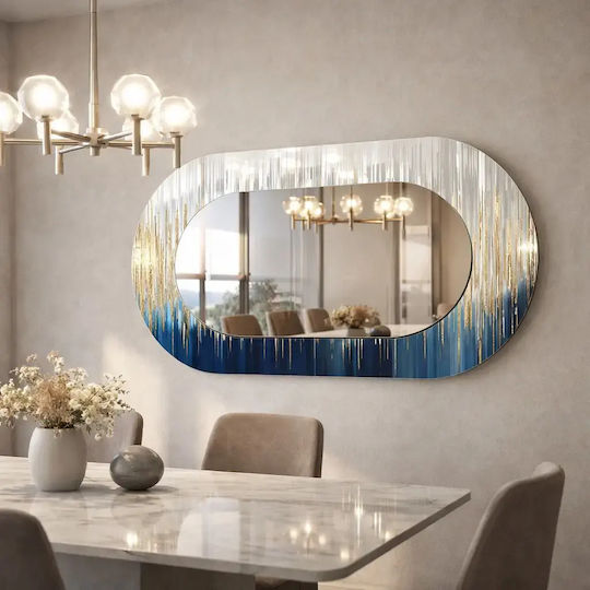 Oval Wandspiegel Mit Glas Rahmen Blau Und Hellgrau (55x99cm)