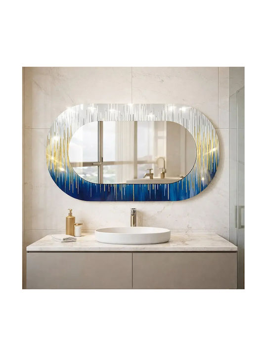 Oval Wandspiegel Mit Glas Rahmen Blau Und Hellgrau (55x99cm)