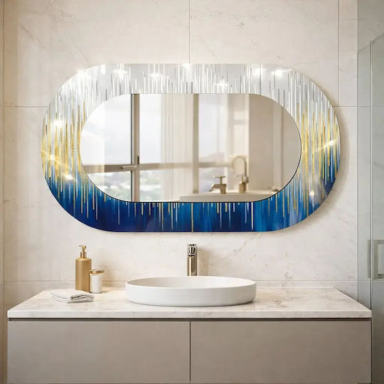Oval Wandspiegel Mit Glas Rahmen Blau Und Hellgrau (55x99cm)