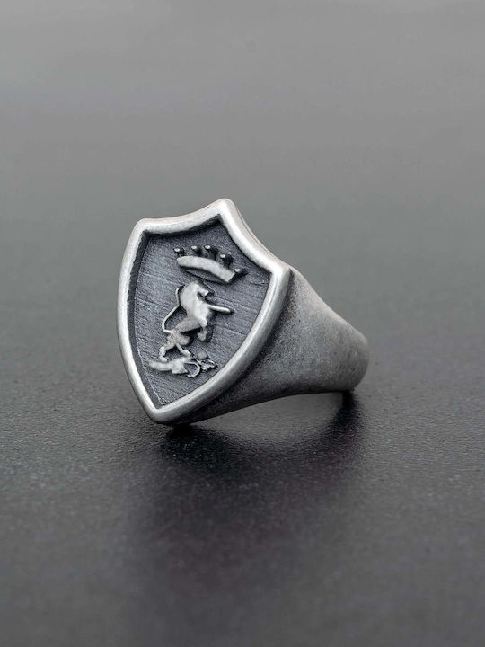 Männer Ring Handgefertigte Schild aus 925er Silber Größe 57