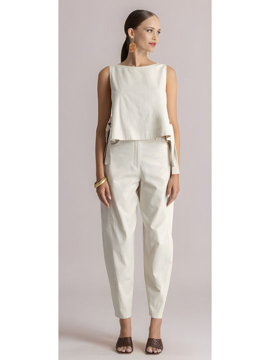 Women's Cotton Sleeveless Beige Blouse