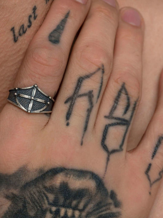 Men's Ring Shield Cross Handmade Silver 925 Size 57