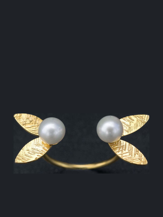 Handmade Gold Plated Silver 925 Ring with White Pearls Size 48