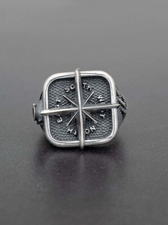 Men's Ring Compass Handmade Silver 925 Size 60