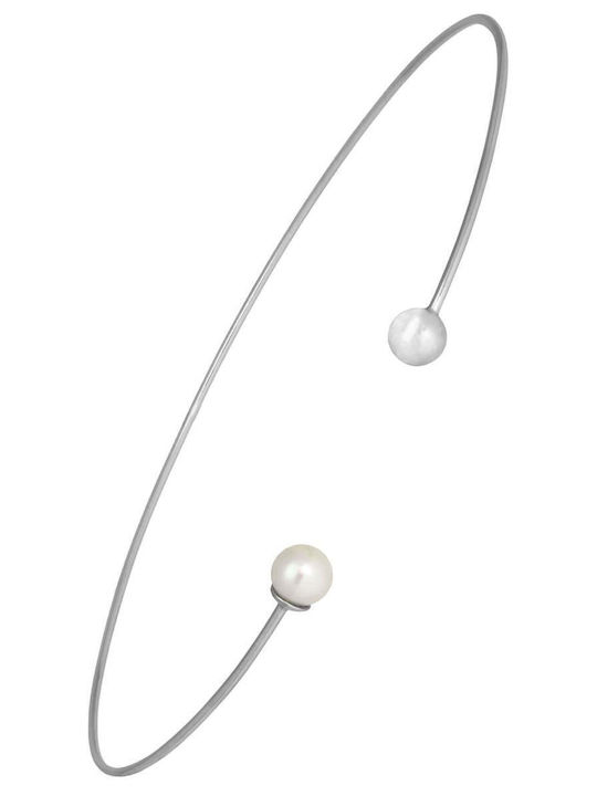 Choker Weißes Perlen Handgefertigt Rosa Vergoldetes Silber 925