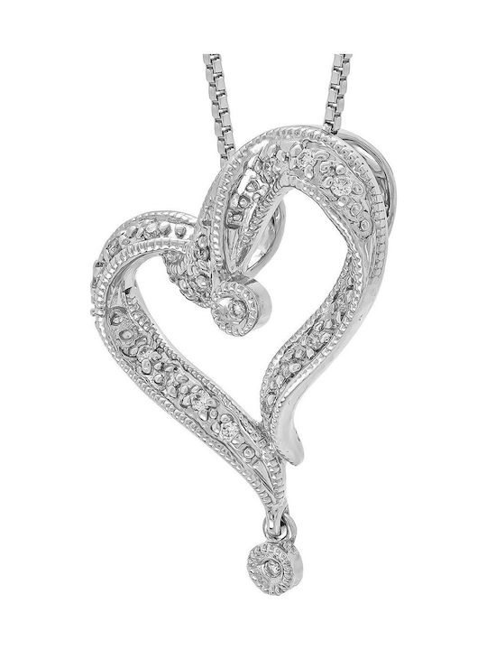 Kiriakos Gofas Necklace With Heart Design In 18k White Gold With Diamond