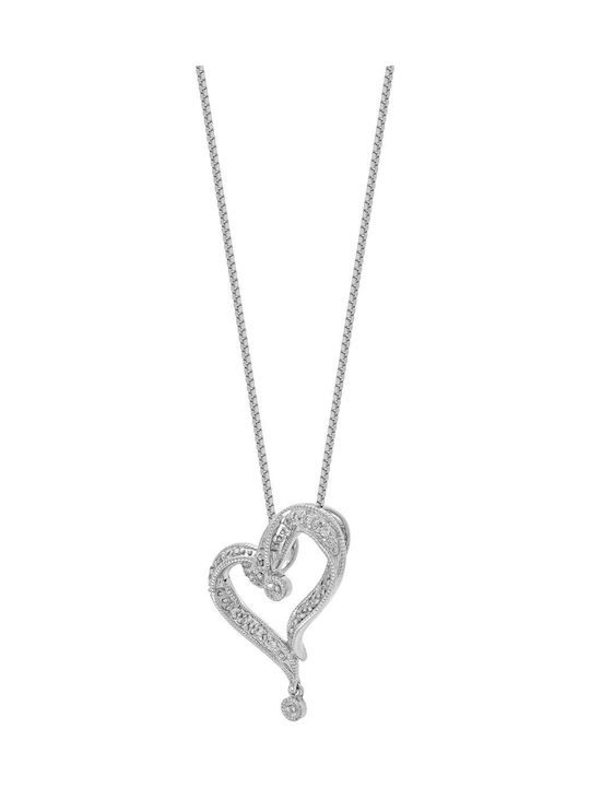 Kiriakos Gofas Necklace With Heart Design In 18k White Gold With Diamond