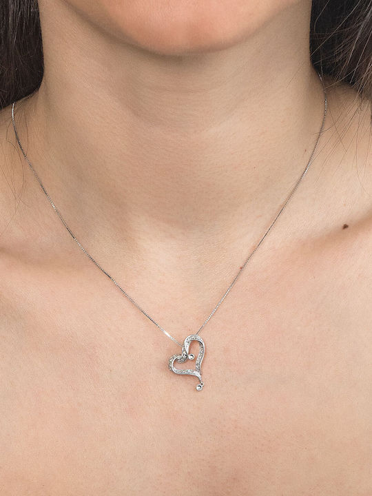 Kiriakos Gofas Necklace With Heart Design In 18k White Gold With Diamond