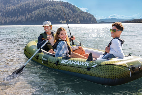 Intex Seahawk 3 Inflatable Boat for 1 Adult Green with 2 Paddles and Pump