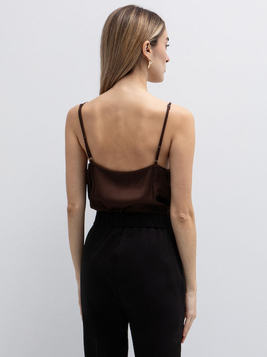 Women's Lingerie Top with Lace Brown