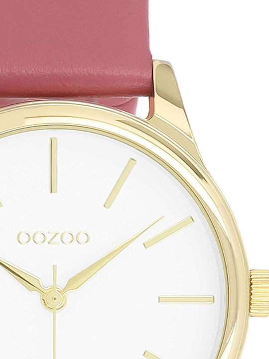 Oozoo Timepieces Γυναικείο Ρολόι 36mm Μπαταρίας με Ροζ Δερμάτινο Λουράκι