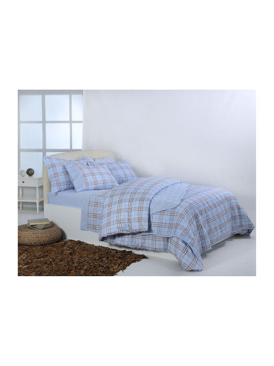 Silk Fashion Cotton Duvet Cover Set Double with 2 Pillowcases & 1 Bed Sheet 230x250cm Sky Blue