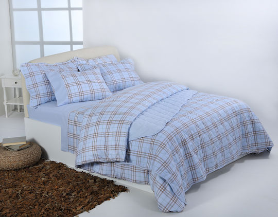 Silk Fashion Cotton Duvet Cover Set Double with 2 Pillowcases & 1 Bed Sheet 230x250cm Sky Blue
