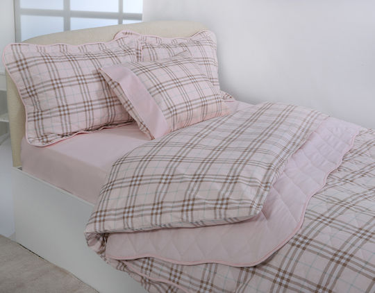 Silk Fashion Cotton Duvet Cover Set Semi Double with Pillowcase and 1 Bed Sheet 180x250cm Pink