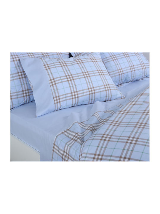 Silk Fashion Cotton Duvet Cover Set Double with 2 Pillowcases & 1 Bed Sheet 230x250cm Sky Blue