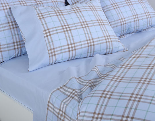Silk Fashion Cotton Duvet Cover Set Double with 2 Pillowcases & 1 Bed Sheet 230x250cm Sky Blue