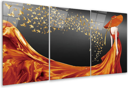 Dreifach Glas Set Mit Weiblichem Porträt Orange (35x50cm)