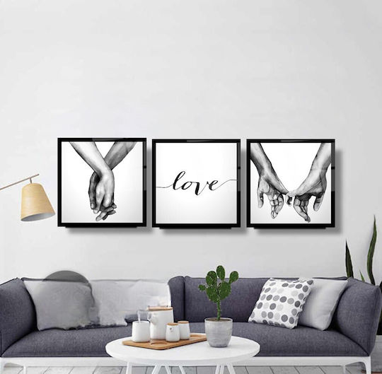 Dreifach Glas Quadrat Set Mit Wort Liebe Schwarz-Weiß (80x80cm)