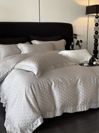 Σετ Παπλωματοθήκη Υπέρδιπλη 220x240cm 100% Lyocell Ζακάρ 2 Μαξιλαροθήκες & 1 Σεντόνι Γκρι