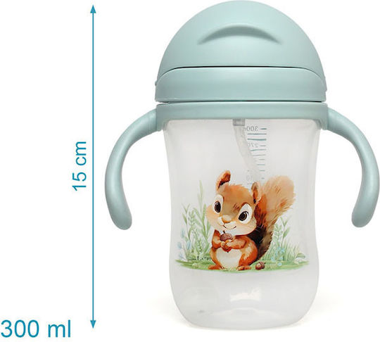 Kiokids Children's Cup with Handles and Straw Squirrel Silicone Green 300ml for 6m+