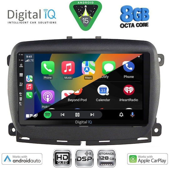 Digital IQ Car Audio System for Fiat 500 2016 with Touch Screen 9" Digital IQ BXF 7131 CPAA Bluetooth USB Wi-Fi GPS Apple CarPlay Android Auto