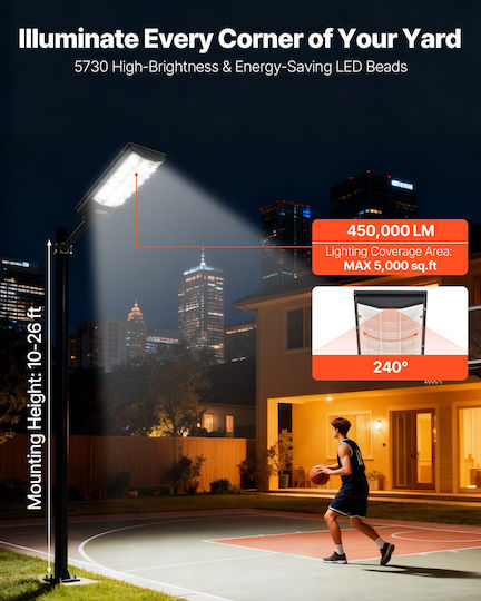 Vevor Solar Street Light 8W 450lm with Motion Sensor Photocell and Remote Control IP67