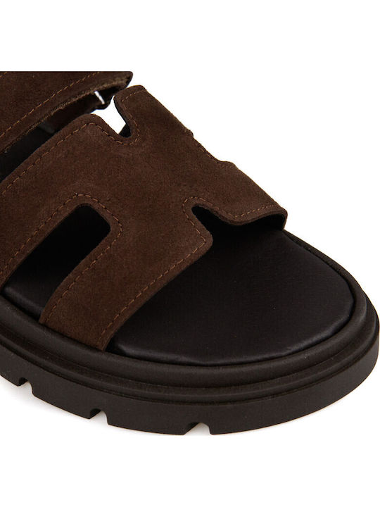 Deri Damen Flatforms Braun Sandalen
