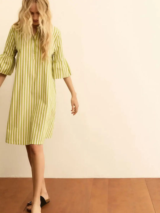 Poplin Midi Hemdkleid mit Rüschen Lime