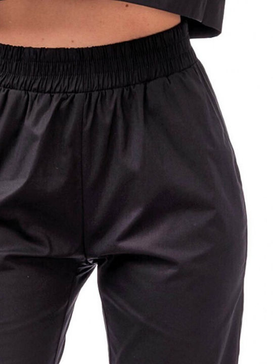 Women's Fabric Trousers with Rubber Band Black