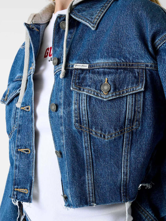 Crop Women's Jacket for Winter Blue