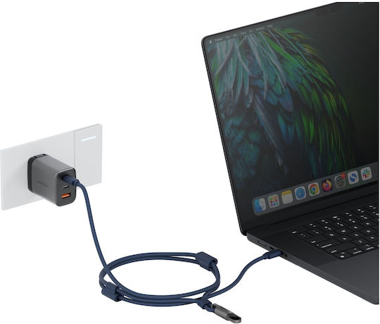 Energea Плетен USB 2.0 Кабел USB-C Мъжки - USB-C 240W Захранване (PD) Син 1.5м