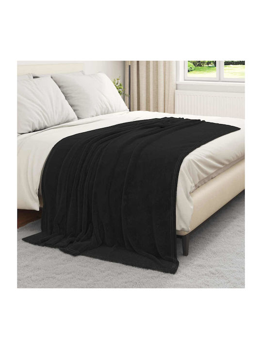 vidaXL Κουβέρτα Fleece Μονή 150x200εκ. Μαύρο 42016778
