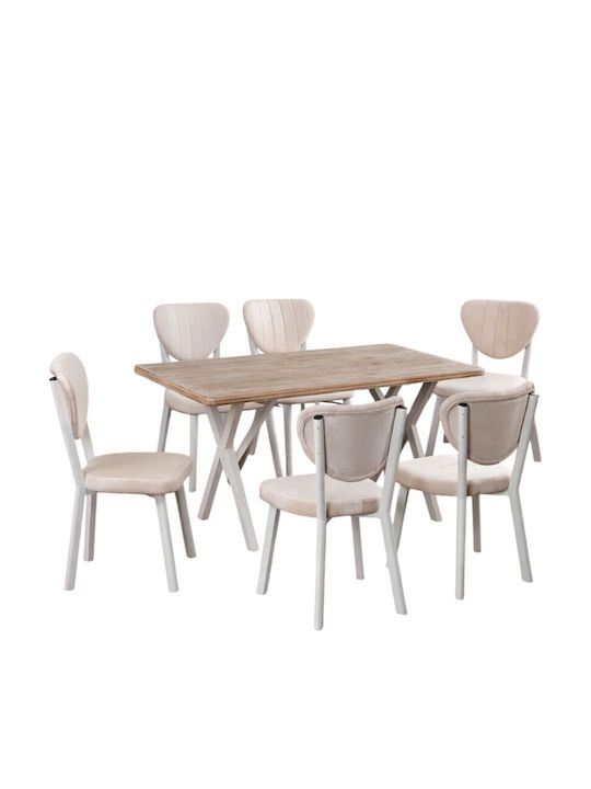 Σετ Τραπεζαρίας 6 Ατόμων Δρυς Κρεμ 120x80x75cm