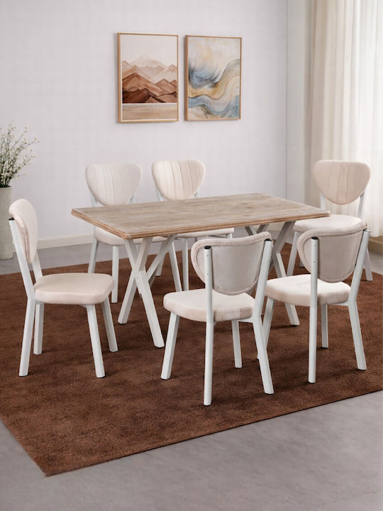 Σετ Τραπεζαρίας 6 Ατόμων Δρυς Κρεμ 120x80x75cm