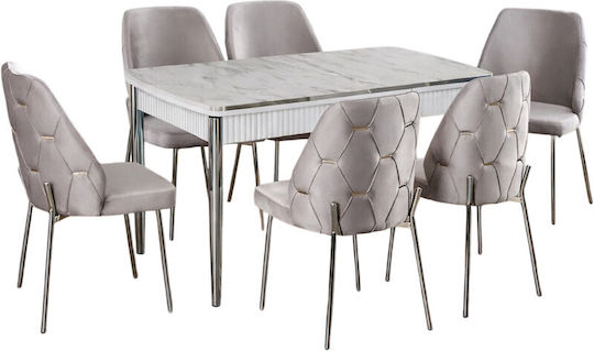 Scaun Gri Deschis Și Set Mobila Living Alb 132x80x75cm