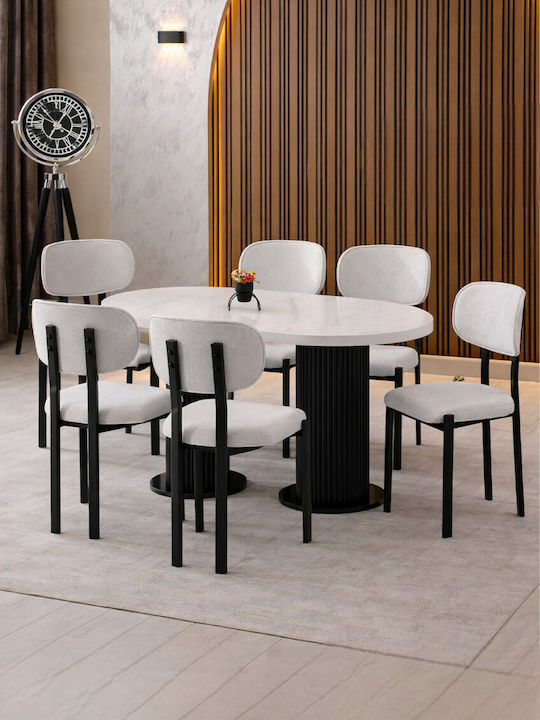 SteweHome Esszimmermöbel-Set Bohem Marmor Weiß Schwarz 170x90x75cm