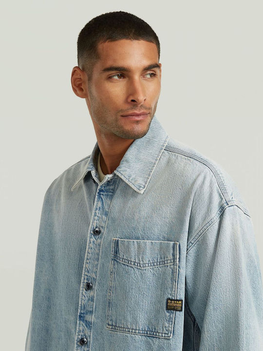 Boxy Fit Langärmelig Overshirt in Breite Linie Blau D23007 E352 H947