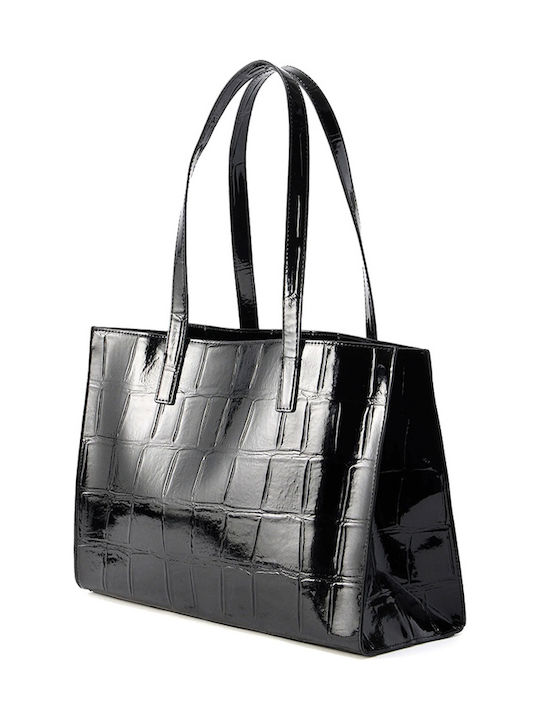 Welona Damen Schultertasche Krokodilmuster Schwarz 282818