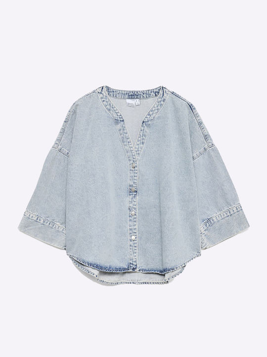 Langärmeliges Damenhemden Hellblau Denim