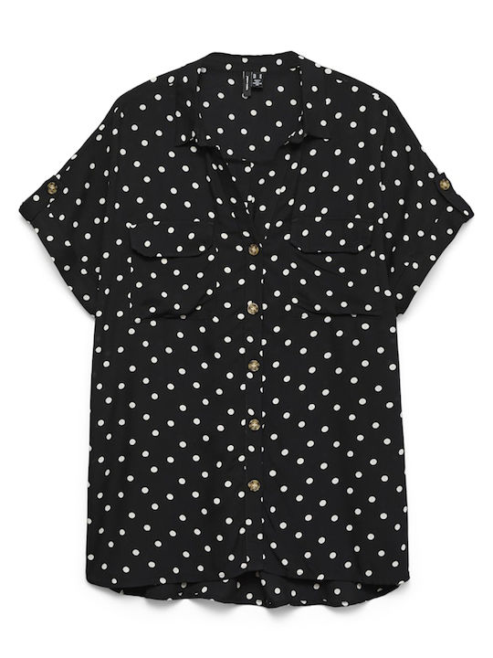 Short Sleeve Women's Shirt White Polka Dot