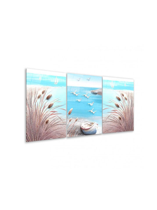 Threefold Glass Set Sea Landscape Blue (70x110cm)