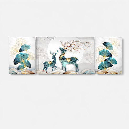 Τρίπτυχο Γυάλινο Σετ Με Πολύχρωμα Ελάφια 210x70cm