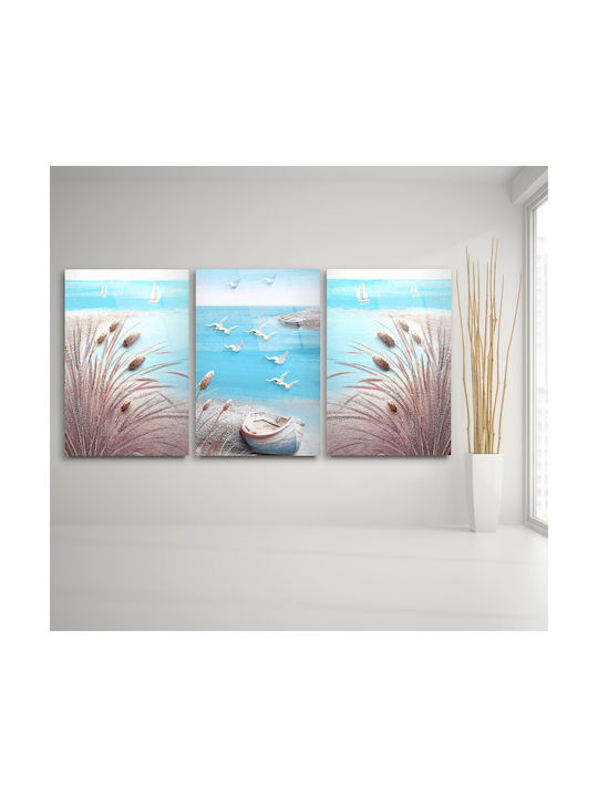 Threefold Glass Set Sea Landscape Blue (70x110cm)