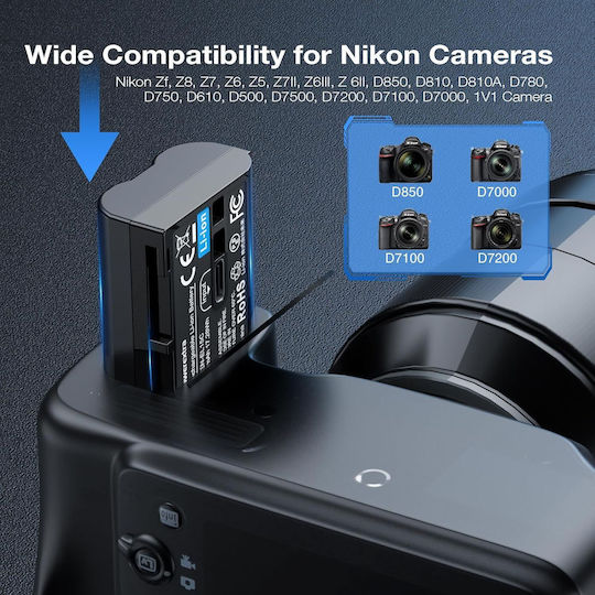 Powerextra En-el15c 2400mah Battery Type-c Fast Charging Compatible Nikon