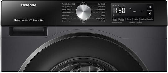 Hisense Πλυντήριο Ρούχων 9kg 1400 Στροφών Μαύρο WF3S9043BB3