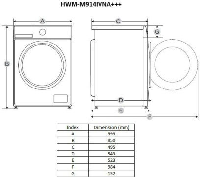 Heinner Πλυντήριο Ρούχων 9kg 1400 Στροφών HWM-M914IVNA+++