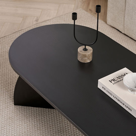 Οβάλ Κεντρικό Τραπεζάκι Melina από Μασίφ Ξύλο Wood Black Μ120xΠ60xΥ40εκ.