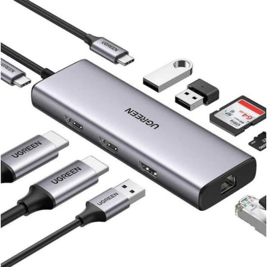 Ugreen CM498 USB-C Docking Station με HDMI 4K PD Ethernet Γκρι