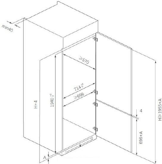 Heinner Eingebauter Kühl-Gefrierkombination 403Es NoFrost H195.3xB69xT55cm. Weiß HCNF-BIM403INVD