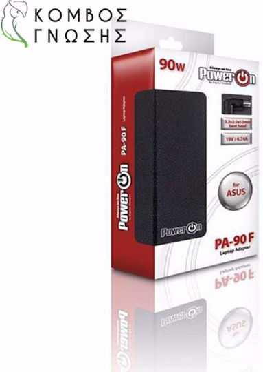 Power On Φορτιστής Laptop 90W 19.5V 4.74A για Asus με Αποσπώμενο Καλώδιο Τροφοδοσίας